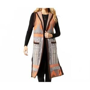 NEW COCO elia hooded aztec long vest in grey